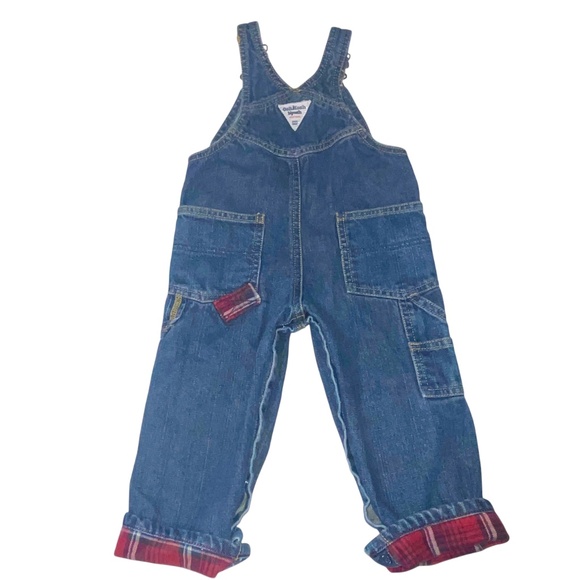 Oshkosh B'Gosh Vestbak Overalls Jean Denim Plaid Flannel Patch Bibs Boys 18 m - Picture 2 of 9